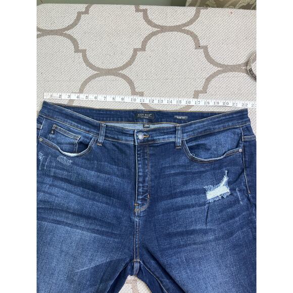 Judy Blue Slim Fit Distressed Mid Rise Blue Jeans, Size 24W, Jb82104dk-pl - Picture 8 of 12